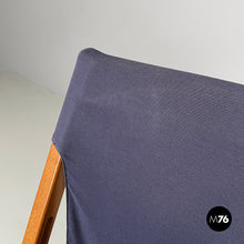 画像をギャラリービューアに読み込む, Folding chair in wood and blue fabric, 1990s