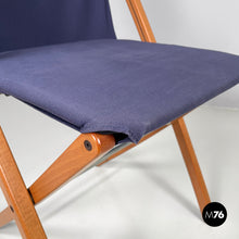 画像をギャラリービューアに読み込む, Folding chair in wood and blue fabric, 1990s