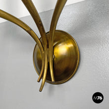 画像をギャラリービューアに読み込む, Three-armed brass wall light with wooden candles, 1970s