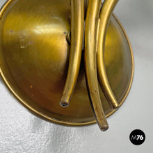 画像をギャラリービューアに読み込む, Three-armed brass wall light with wooden candles, 1970s