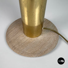 Charger l'image dans la galerie, Brass table lamp with a round beige marble base, 1970s