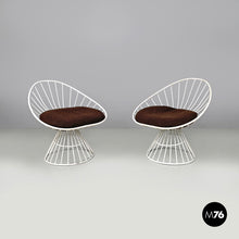 Load image into Gallery viewer, White metal and brown fabric armchairs, 1970s