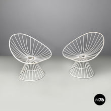 Load image into Gallery viewer, White metal and brown fabric armchairs, 1970s