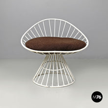 Load image into Gallery viewer, White metal and brown fabric armchairs, 1970s