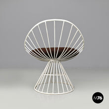 Load image into Gallery viewer, White metal and brown fabric armchairs, 1970s