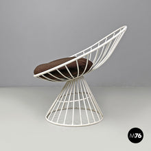 Load image into Gallery viewer, White metal and brown fabric armchairs, 1970s