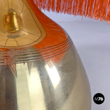 Charger l'image dans la galerie, Brass table lamp with beige shade and orange fringes, 1980s
