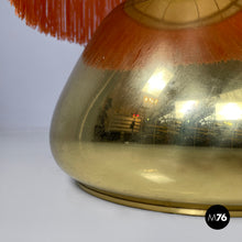 Charger l'image dans la galerie, Brass table lamp with beige shade and orange fringes, 1980s