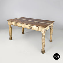 将图片加载到图库查看器,White painted wooden dining table with two drawers, late 1800s
