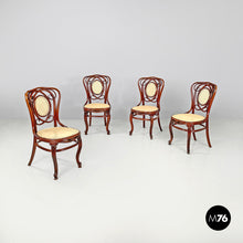 Load image into Gallery viewer, Wood and Vienna straw chairs with curl details, early 1900s