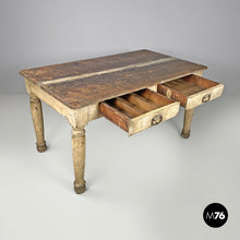 将图片加载到图库查看器,White painted wooden dining table with two drawers, late 1800s