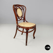 Load image into Gallery viewer, Wood and Vienna straw chairs with curl details, early 1900s