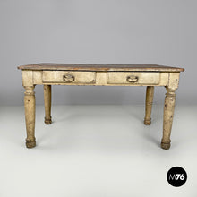 将图片加载到图库查看器,White painted wooden dining table with two drawers, late 1800s