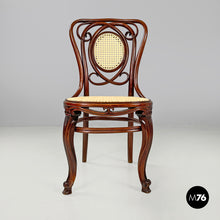 Load image into Gallery viewer, Wood and Vienna straw chairs with curl details, early 1900s