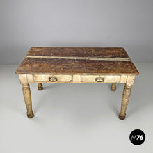 将图片加载到图库查看器,White painted wooden dining table with two drawers, late 1800s