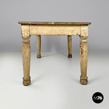 将图片加载到图库查看器,White painted wooden dining table with two drawers, late 1800s