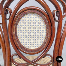Load image into Gallery viewer, Wood and Vienna straw chairs with curl details, early 1900s