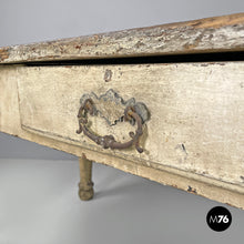 将图片加载到图库查看器,White painted wooden dining table with two drawers, late 1800s