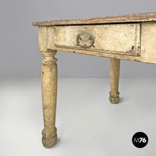 将图片加载到图库查看器,White painted wooden dining table with two drawers, late 1800s