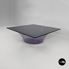画像をギャラリービューアに読み込む, Coffee table in purple plexiglass and smoked glass, 1970s