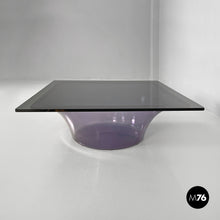 画像をギャラリービューアに読み込む, Coffee table in purple plexiglass and smoked glass, 1970s
