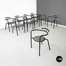 将图片加载到图库查看器,Black metal and grey fabric chairs, 1980s