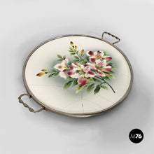 Carica l'immagine nel visualizzatore di Gallery, Tray with flowers in ceramic and metal, 1920s