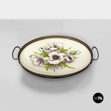 Load image into Gallery viewer, Tray with flowers in ceramic and metal, 1920s