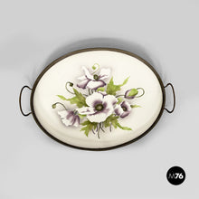 Load image into Gallery viewer, Tray with flowers in ceramic and metal, 1920s