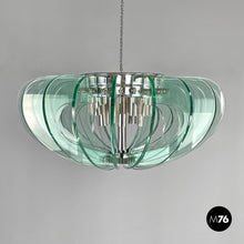 画像をギャラリービューアに読み込む, Glass and chromed metal chandelier, 1970s