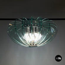 画像をギャラリービューアに読み込む, Glass and chromed metal chandelier, 1970s