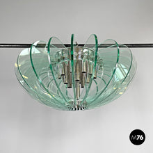 画像をギャラリービューアに読み込む, Glass and chromed metal chandelier, 1970s