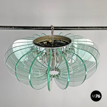 画像をギャラリービューアに読み込む, Glass and chromed metal chandelier, 1970s