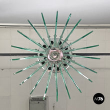 画像をギャラリービューアに読み込む, Glass and chromed metal chandelier, 1970s