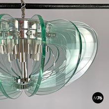 画像をギャラリービューアに読み込む, Glass and chromed metal chandelier, 1970s