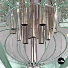 画像をギャラリービューアに読み込む, Glass and chromed metal chandelier, 1970s