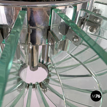 画像をギャラリービューアに読み込む, Glass and chromed metal chandelier, 1970s