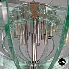 画像をギャラリービューアに読み込む, Glass and chromed metal chandelier, 1970s