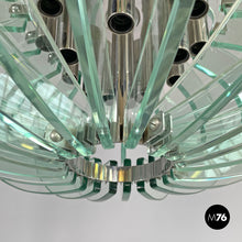 画像をギャラリービューアに読み込む, Glass and chromed metal chandelier, 1970s