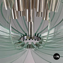 画像をギャラリービューアに読み込む, Glass and chromed metal chandelier, 1970s