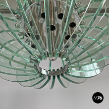 画像をギャラリービューアに読み込む, Glass and chromed metal chandelier, 1970s