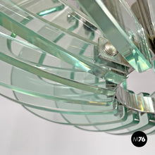 画像をギャラリービューアに読み込む, Glass and chromed metal chandelier, 1970s