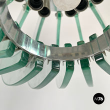 画像をギャラリービューアに読み込む, Glass and chromed metal chandelier, 1970s