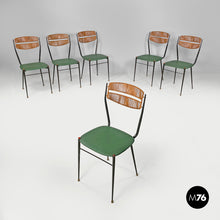 将图片加载到图库查看器,Chairs in rattan and green faux leather, 1960s