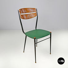 将图片加载到图库查看器,Chairs in rattan and green faux leather, 1960s