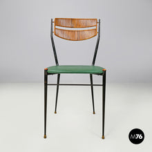 将图片加载到图库查看器,Chairs in rattan and green faux leather, 1960s