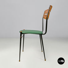 将图片加载到图库查看器,Chairs in rattan and green faux leather, 1960s