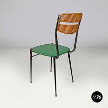 将图片加载到图库查看器,Chairs in rattan and green faux leather, 1960s