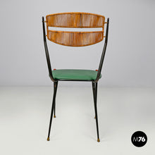 将图片加载到图库查看器,Chairs in rattan and green faux leather, 1960s