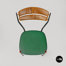 将图片加载到图库查看器,Chairs in rattan and green faux leather, 1960s